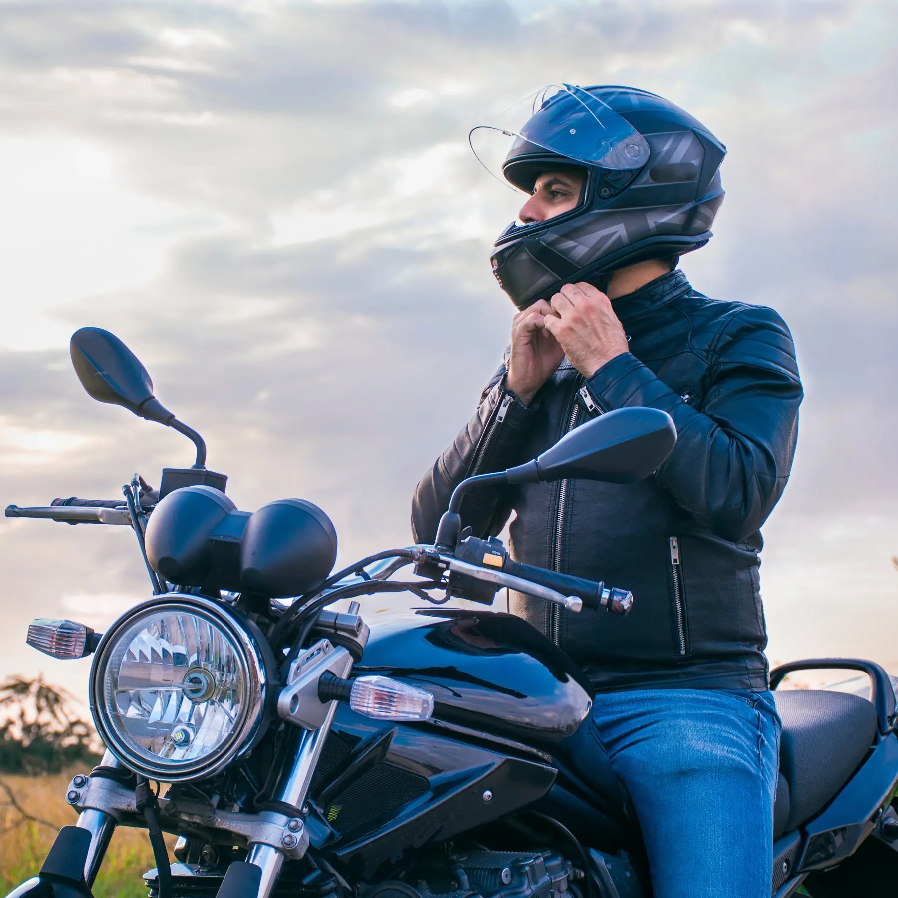 motorcyclist with helmet