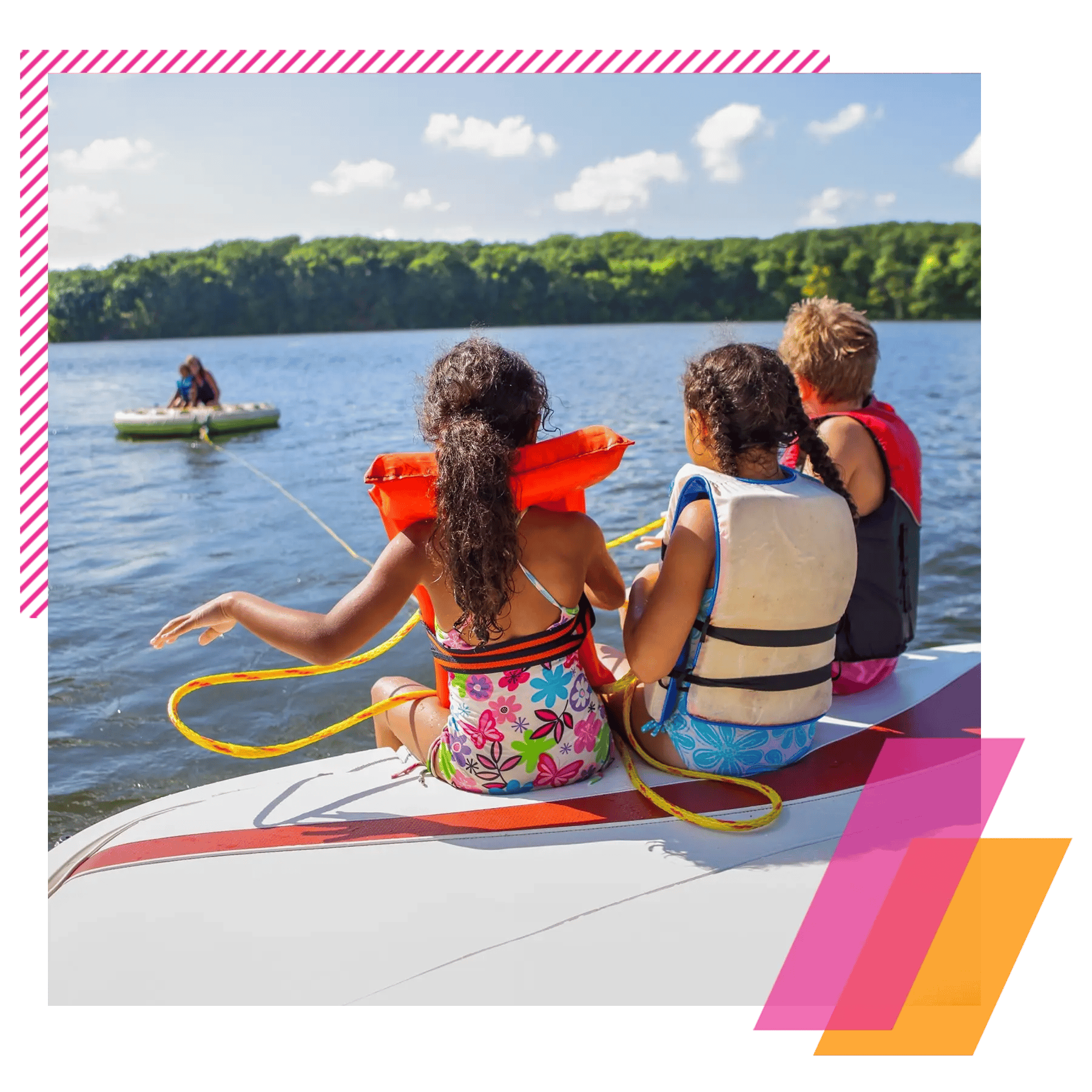 Boat Loans_kids pulling tubers_pink