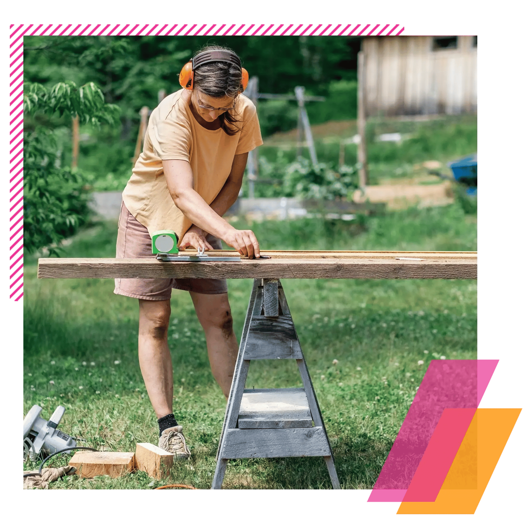 woman using saw for home renovation