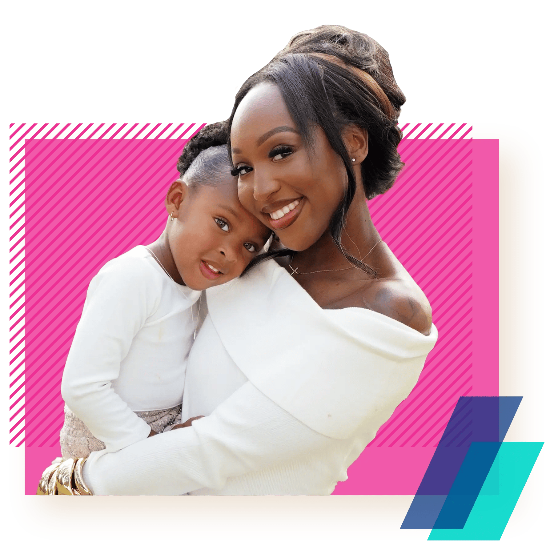 Mom holding young daughter