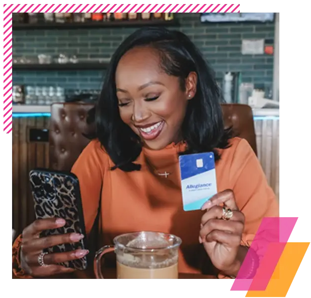 Woman with her Allegiance debit card.