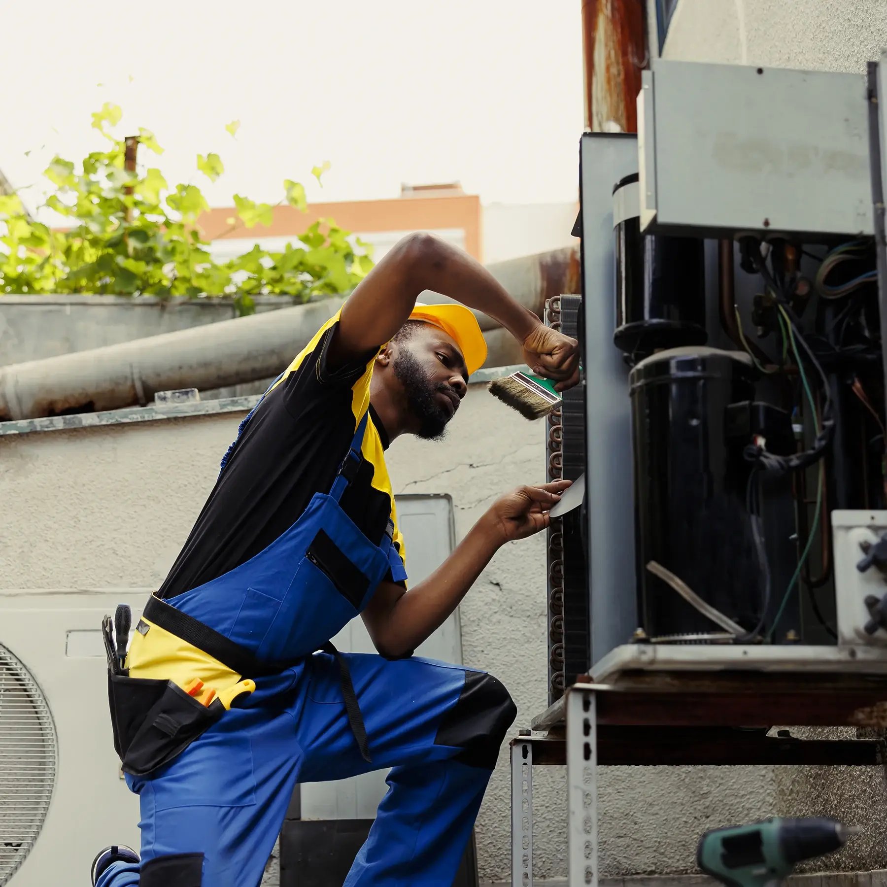 serviceman-hired-condenser-checkup