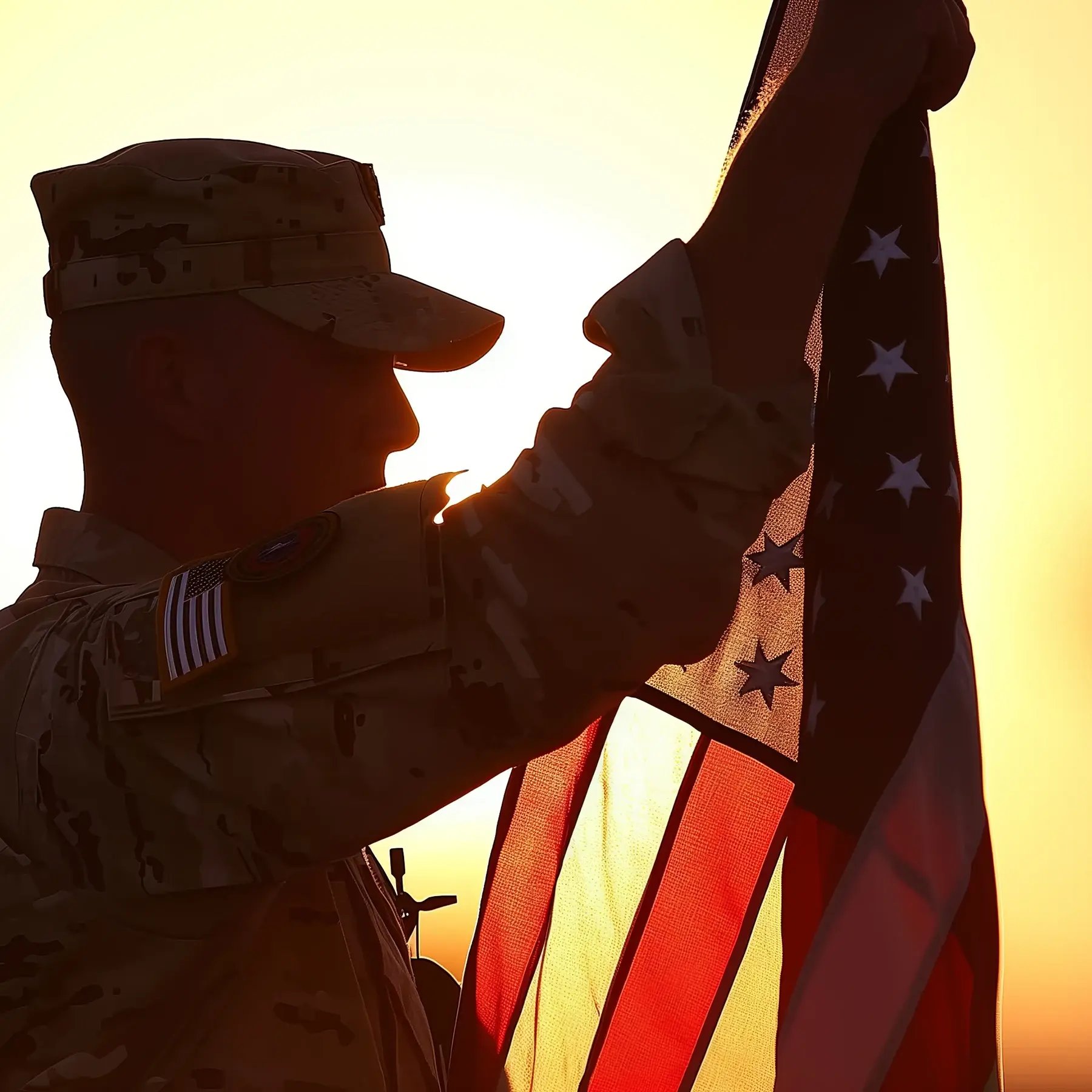 silhouette-soldier-holding-american-flag-sunset