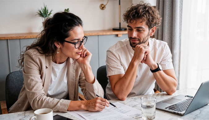 Couple-signing-home-equity-loan-documents-to-help-their-debt-consolidation-efforts.