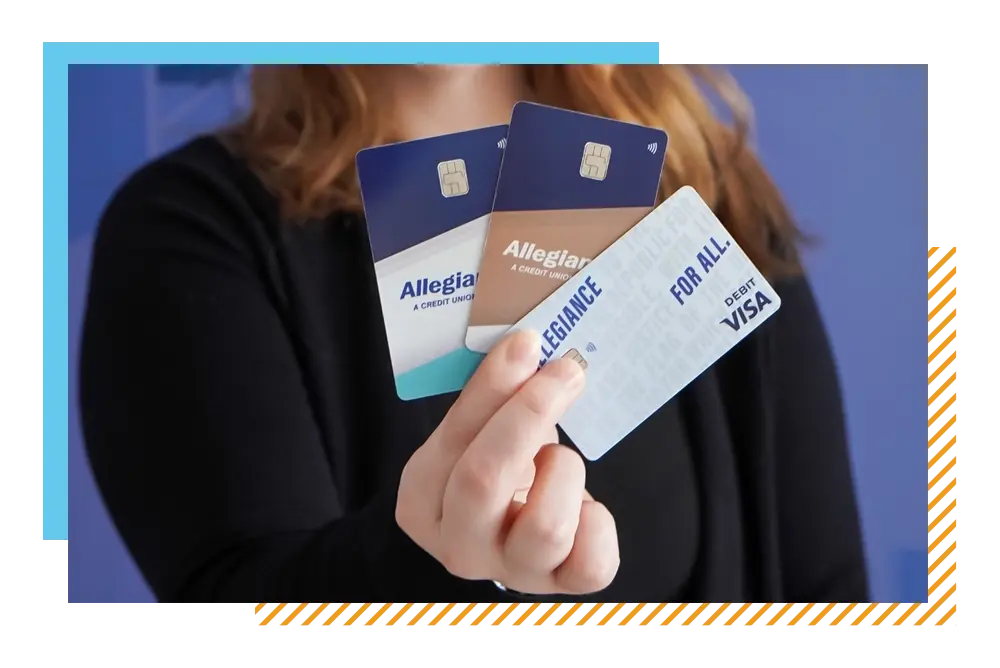 Close up of Allegiance Credit Union debit cards