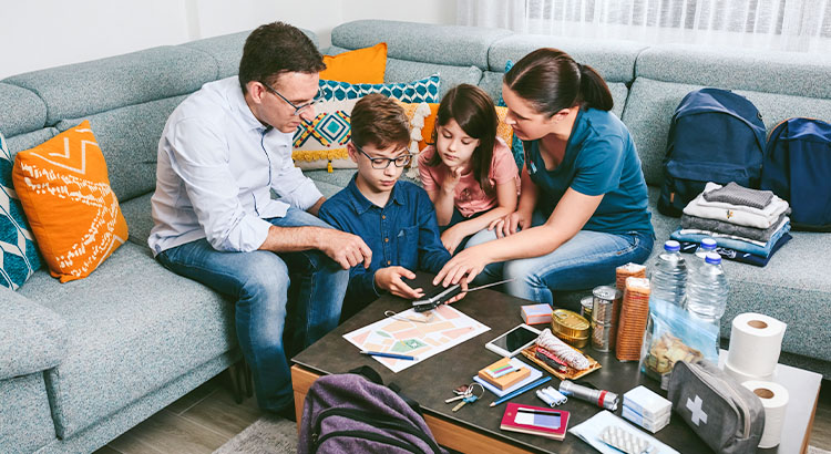 family preparing for emergency 