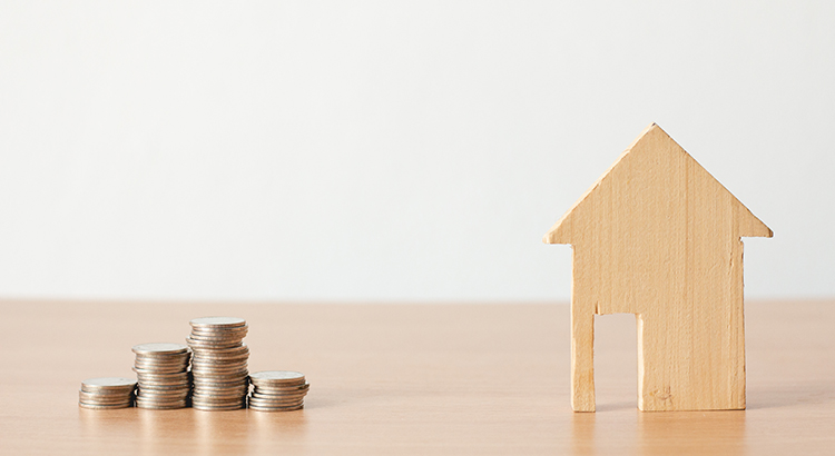 wooden house and spare coins